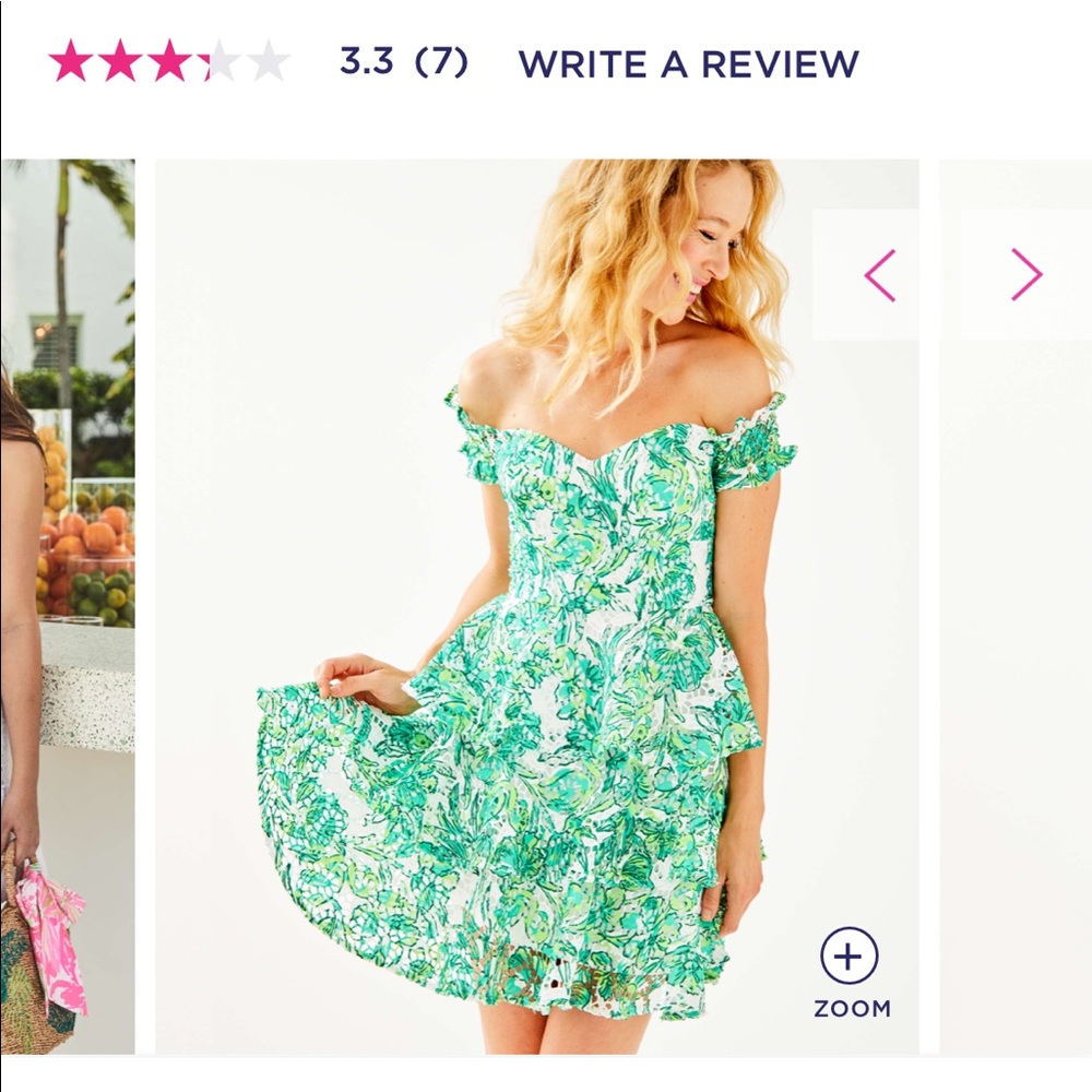 Lilly Pulitzer Green and White Off-Shoulder Printed Summer Dress